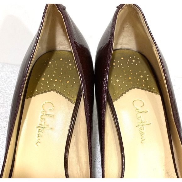 Cole Haan 9B Carma OT Air Purple Patent Metallic Leather Pump Peep Toe Shoes - Picture 8 of 12